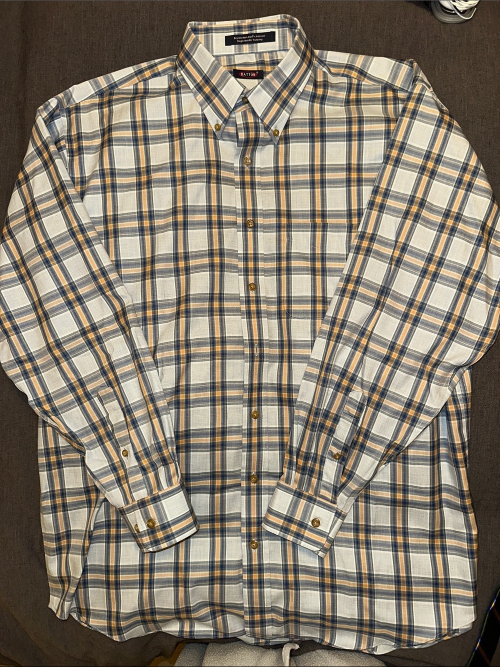 Men's Button-Down Plaid Shirt in Blue & Tan